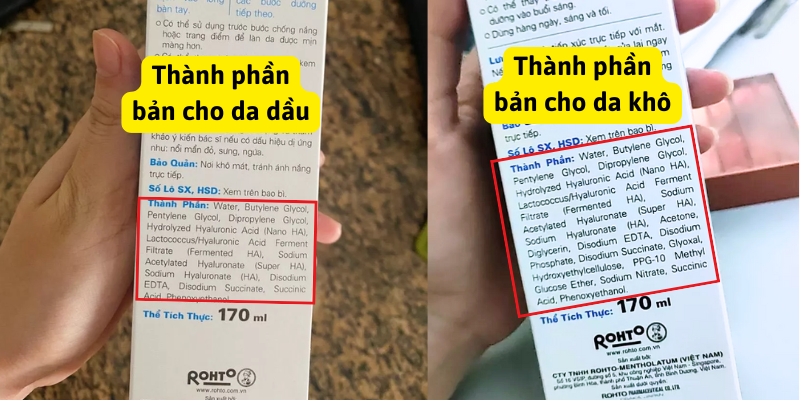 so sánh Dung dịch dưỡng ẩm Hada Labo thành phần