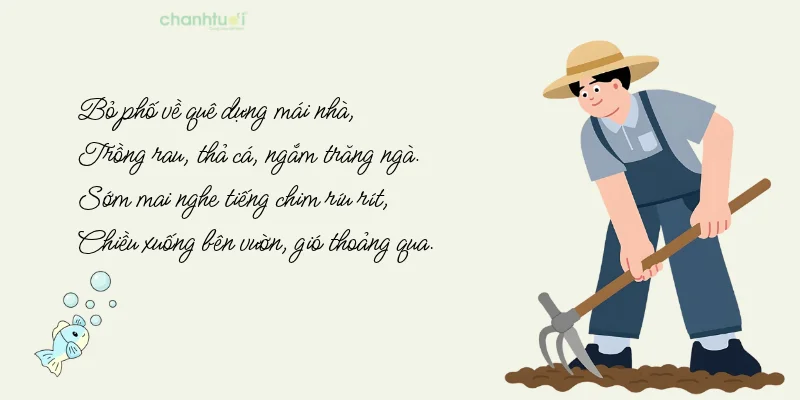 Mai mốt già về quê sống nha anhTrồng ít rau, nuôi gà và thả cáSáng sớm dậy em...