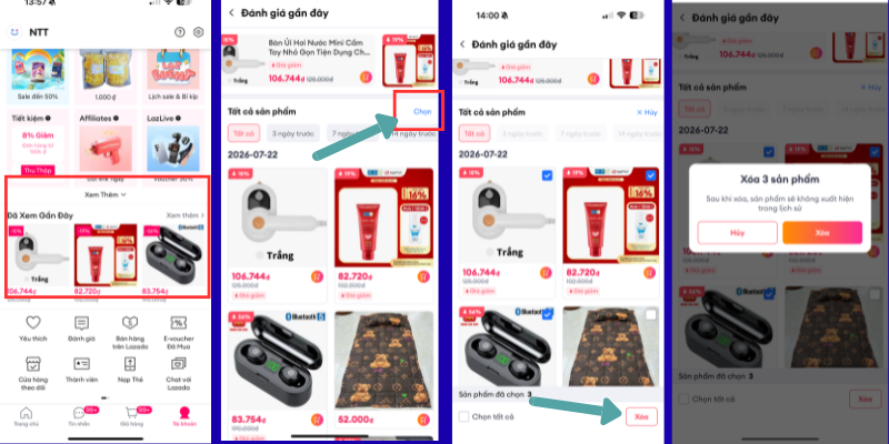 xóa lịch sử mua hàng lazada 3