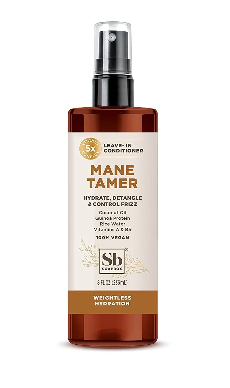 Dầu xả Soapbox Mane Tamer, Leave-in Conditioner Spray To Tame Frizz, Smooth Fly Aways, Hydrate, Add Shine & Detangle Dry, Damaged Hair, Paraben Free, Vegan (8oz)