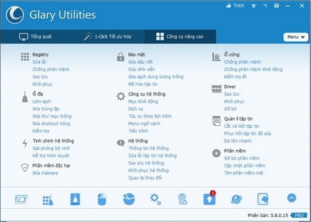 Giao diện phần mềm Glary Utilities Pro (GU Tiếng Việt
