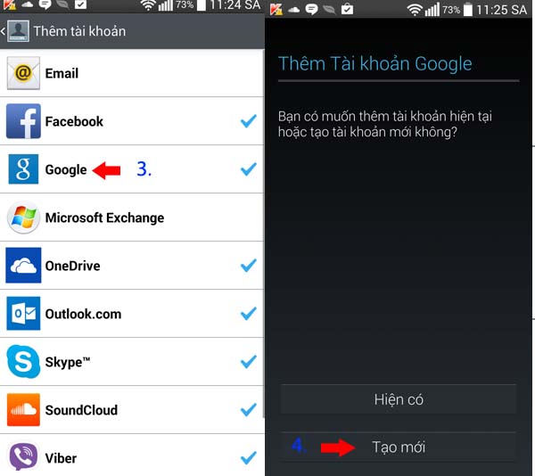 Chọn Google --> Chọn Tạo Mới