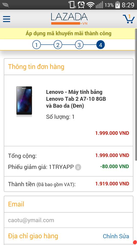 Máy tính bảng Lenovo Tab 2 A7-10 8GB và Bao da