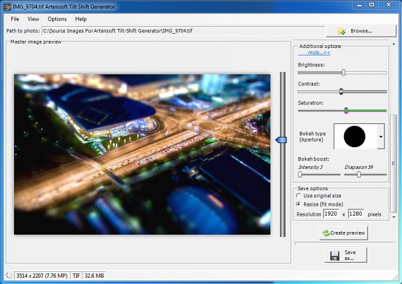 Giao diện chỉnh sửa của Tilt Shift Generator