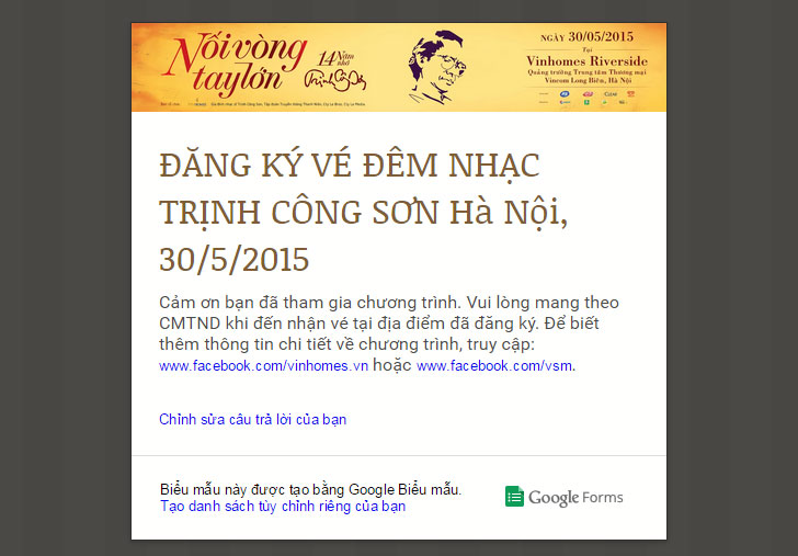 Đăng ký nhận vé Trịnh Công Sơn tại Hà Nội