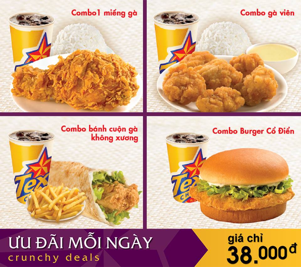 Texas Chicken Việt Nam ưu đãi mỗi ngày combo gà giá chỉ 38k