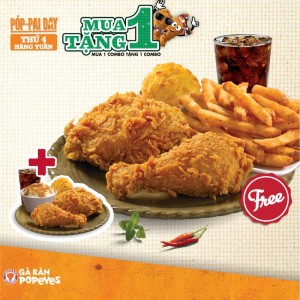 Ga-Ran-Popeyes-khuyen-mai-mua-1-tang-1-thu-4-hang-tuan