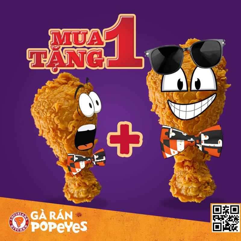 Popeyes khuyến mại tặng ngay voucher Mua 1 Tặng 1
