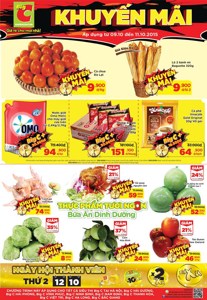 Siêu thị Big c Việt Nam khuyến mại giá sốc cuối tuần từ 09.10-11.10