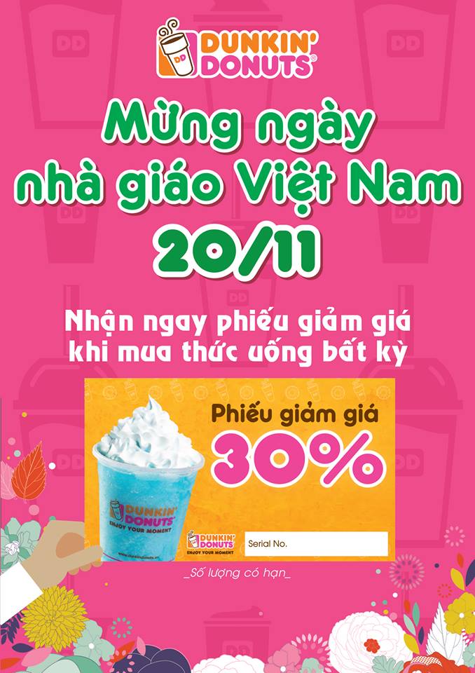 Dunkin'sDonuts-khuyenmai-30%-nhandip-20/11