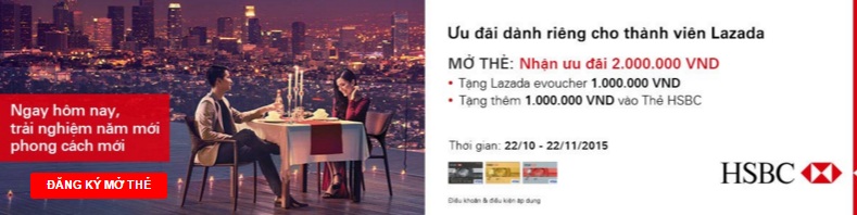 Lazada Mở thẻ HBSC nhận ưu đãi lên đến 2,000,000đ
