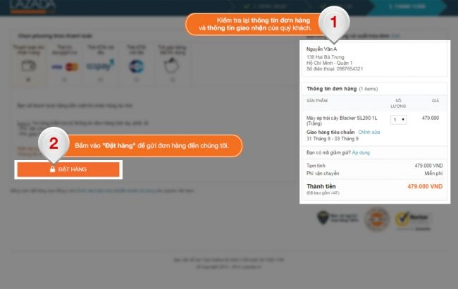 Đặt hàng. Nhập MGG ở bước này