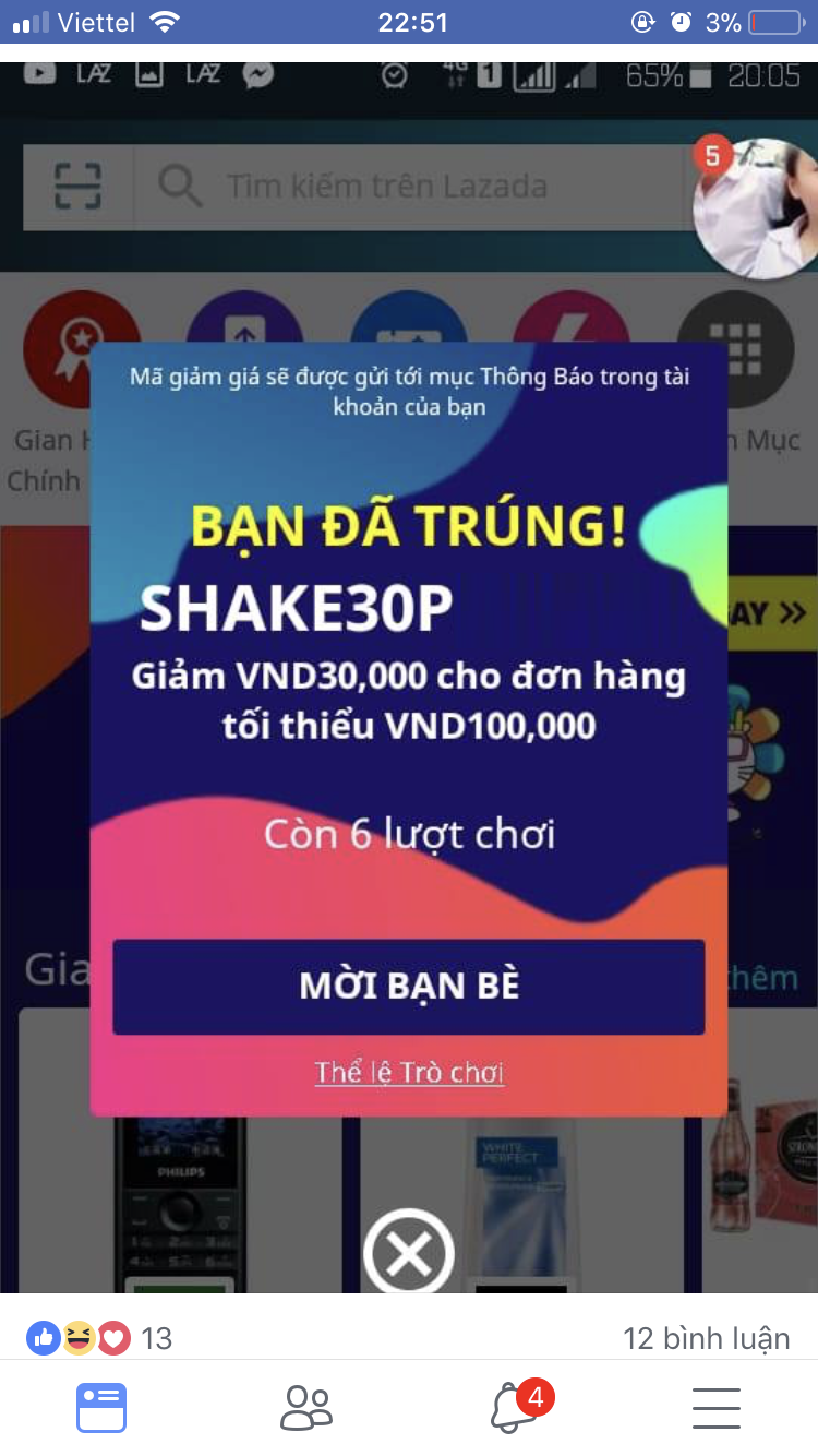Chơi game Lắc lắc Lazada