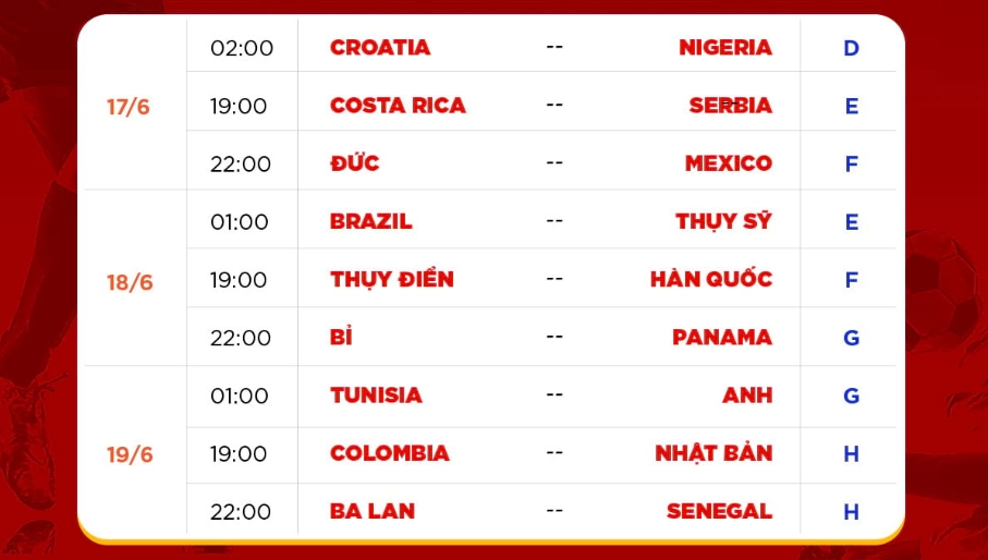 lịch thi đấu world cup 2018