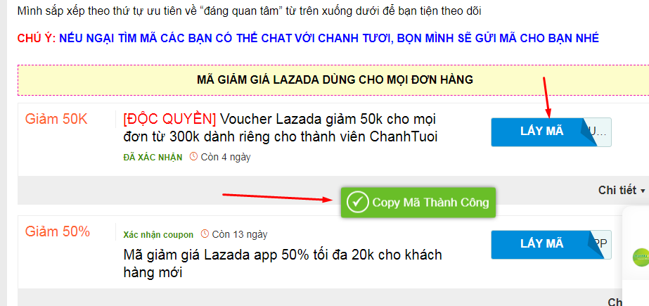 Cách copy lấy mã giảm giá lazada