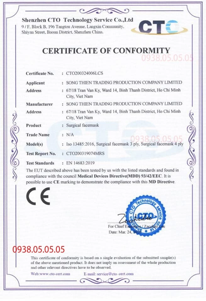Chứng nhận CE khẩu trang xuất khẩu