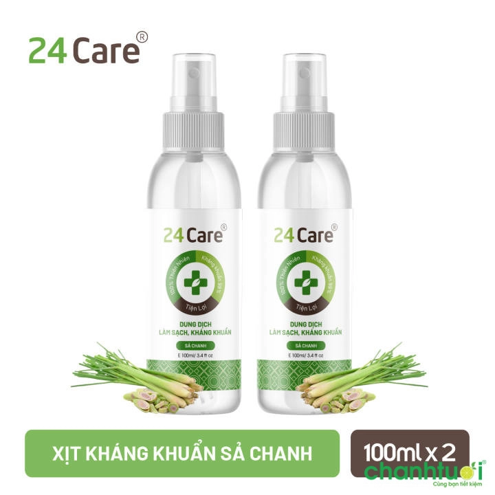 Combo 2 Xịt Khử Trùng Sả Tinh Dầu 24Care - diệt khuẩn 99,9%