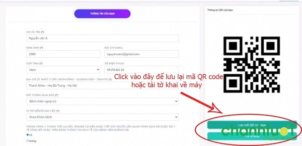 Bước 4: Sau khi hoàn thành việc khai báo bệnh án điện tử bắt buộc, hệ thống sẽ gửi cho bạn một mã QR-Code. Mọi người có thể sử dụng mã này để