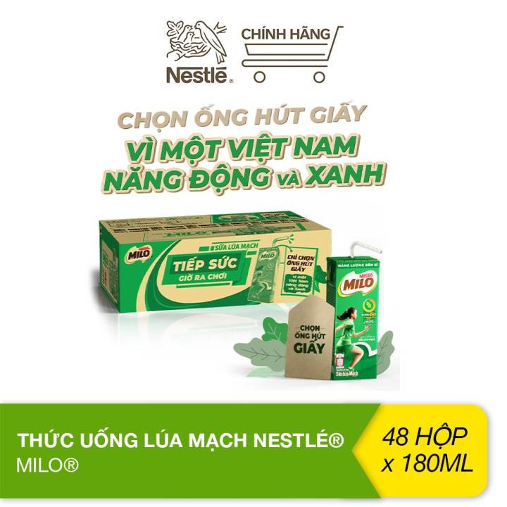 Sữa lúa mạch Nestlé® Milo® thùng 48 hộp x 180ml (12x4x180ml)
