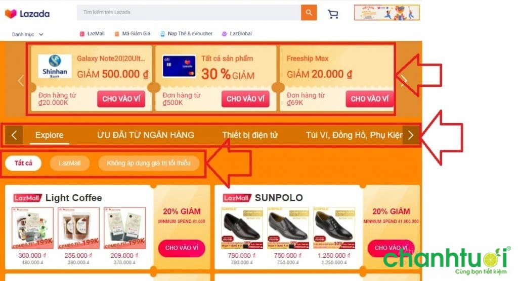 Mã giảm giá được hiển thị trong mục