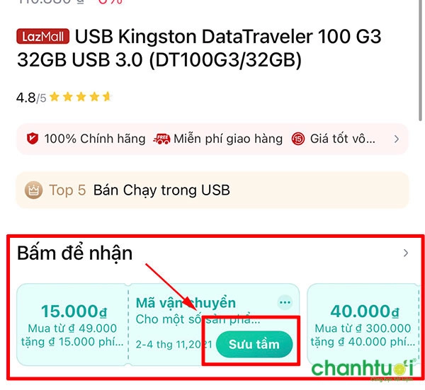 Chọn vào voucher của shop