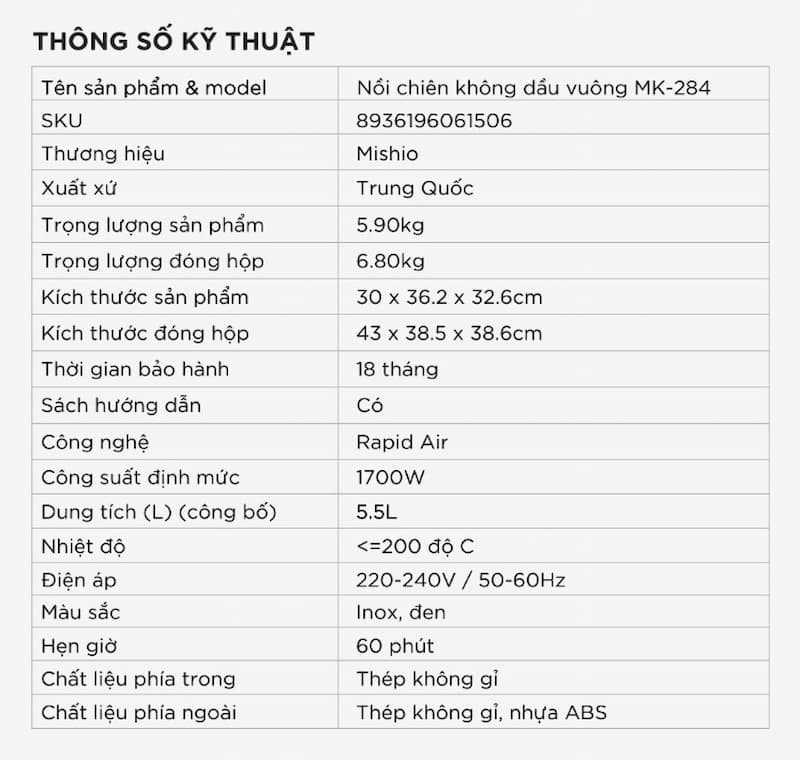 nồi chiên không dầu Mishio