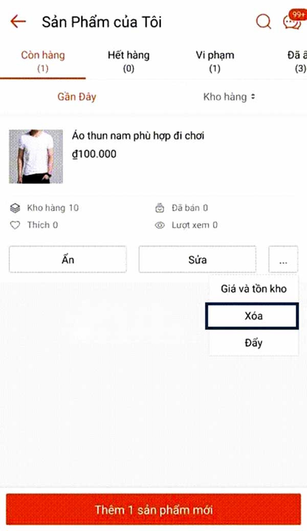 cách xóa sản phẩm trên shopee