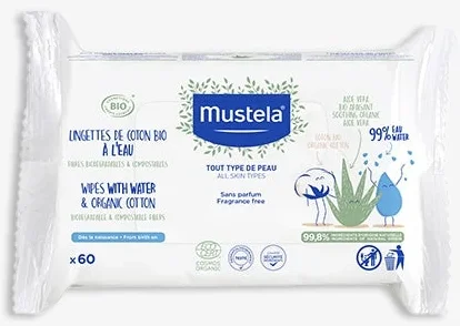 Mustela Organic Cotton Wipes with Water