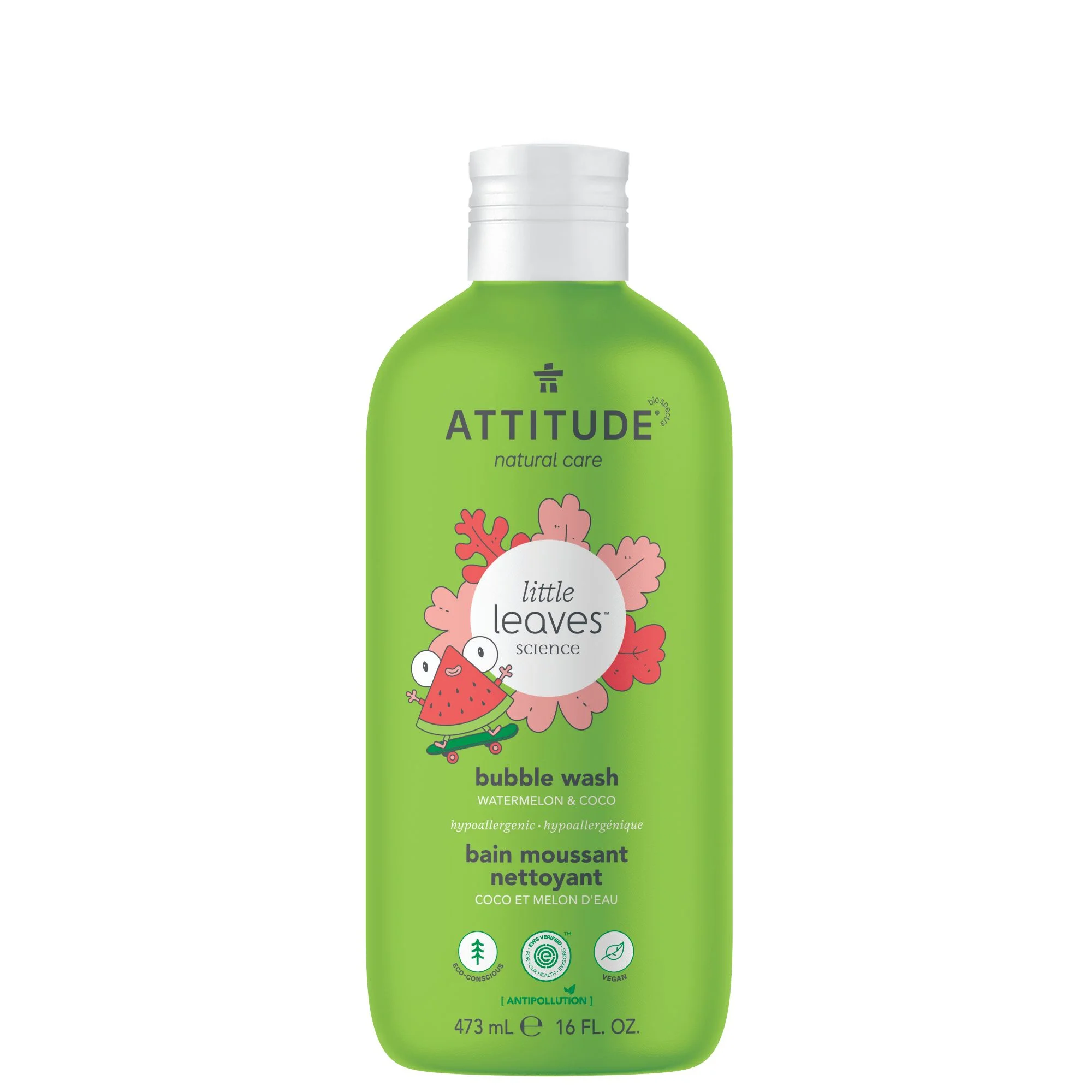 Sữa tắm bí đao và dừa Attitude Little Leaves Bubble Wash Watermelon & Coco