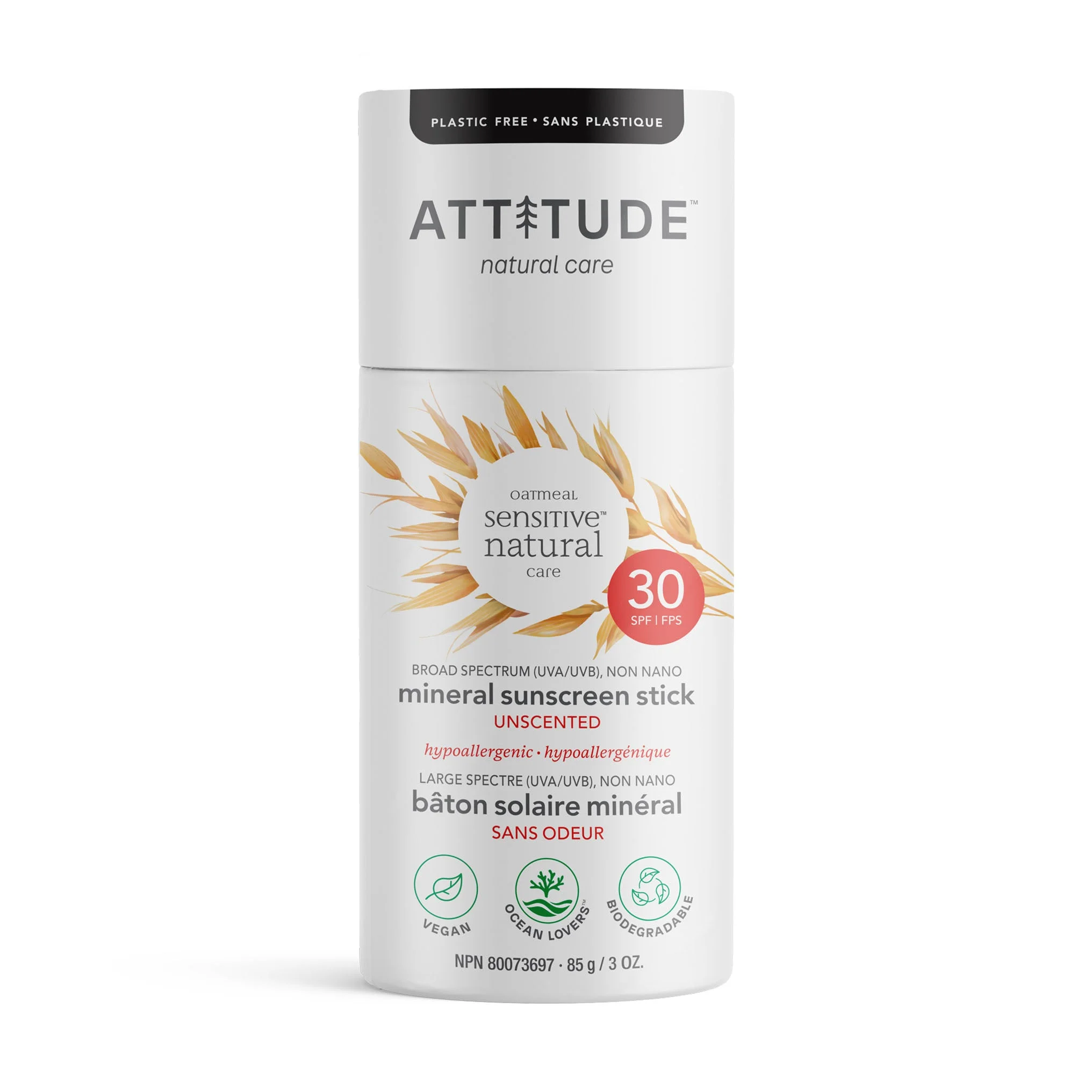 Attitude Oatmeal Sensitive Natural Care Sunscreen Stick Unscented