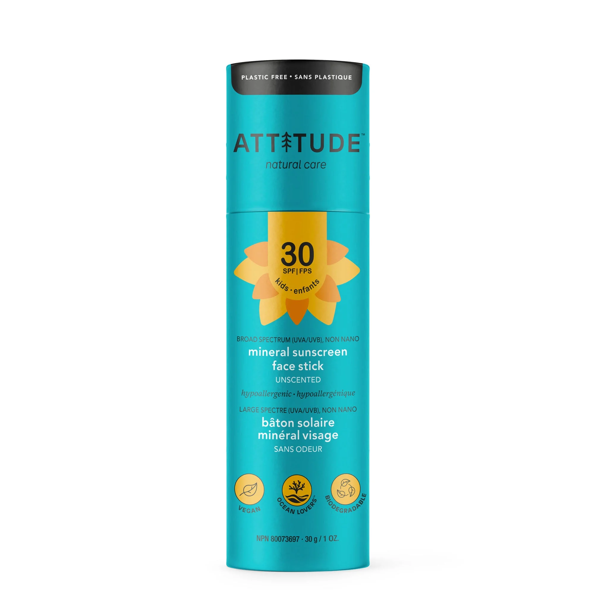 Attitude Kids Face Sunscreen Stick Unscented SPF 30