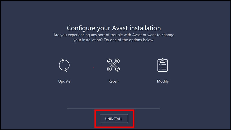 xoa-avast-free-antivirus Chọn Uninstall