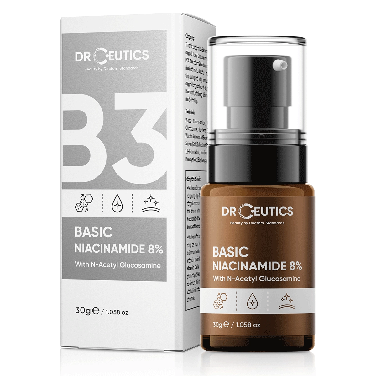 Serum giảm thâm, sáng da, kiềm dầu DrCeutics BASIC NIACINAMIDE 8%