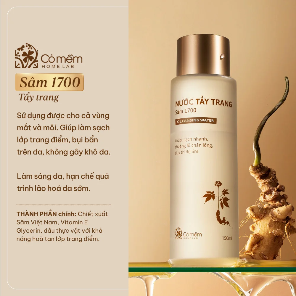 Nước Tẩy Trang Sâm 1700 Giúp Sạch Nhanh Duy Trì Độ Ẩm Ngăn Ngừa Lão Hoá Da Cỏ Mềm