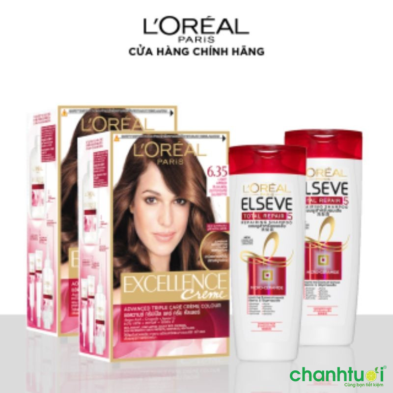 Bộ gội nhuộm dưỡng tóc phủ bạc L'Oreal Paris Excellence Cream 172ml Nâu Hổ Phách