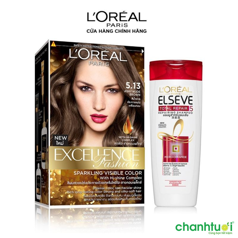 Bộ gội nhuộm dưỡng tóc phủ bạc L'Oreal Paris Excellence Fashion 172ml Nâu Ánh Tro