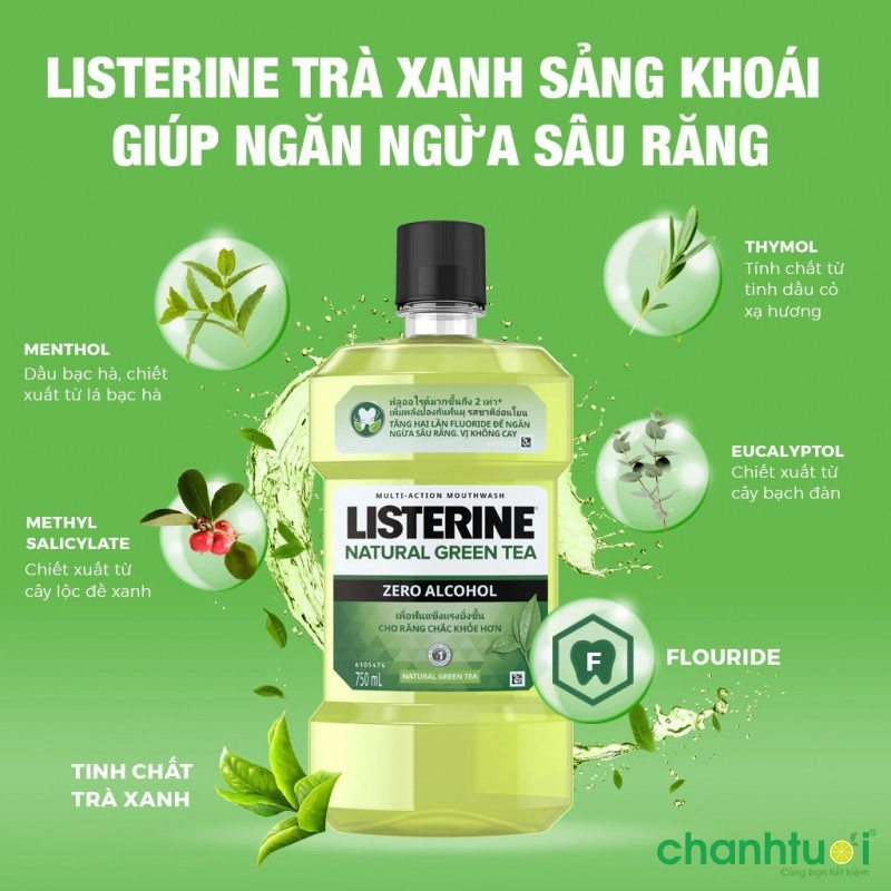Nước súc miệng không cay trà xanh Listerine