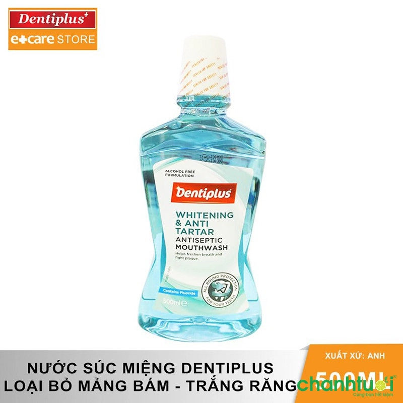 Dentiplus Nước súc miệng không cồn làm trắng răng và ngăn ngừa mảng bám 500ml