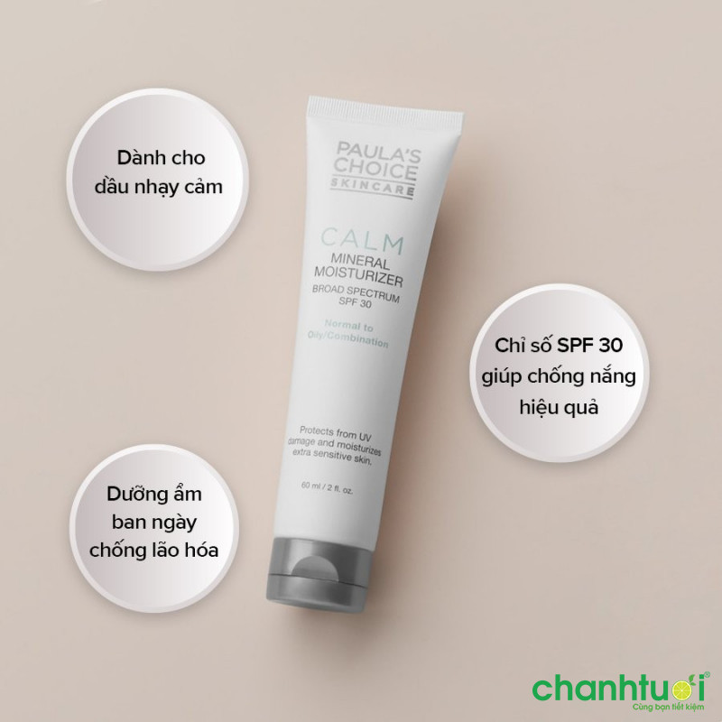 Sữa dưỡng ẩm chống nắng ban ngày chống lão hóa da dầu nhạy cảm Paula's Choice Calm Mineral Moisturizer SPF 30