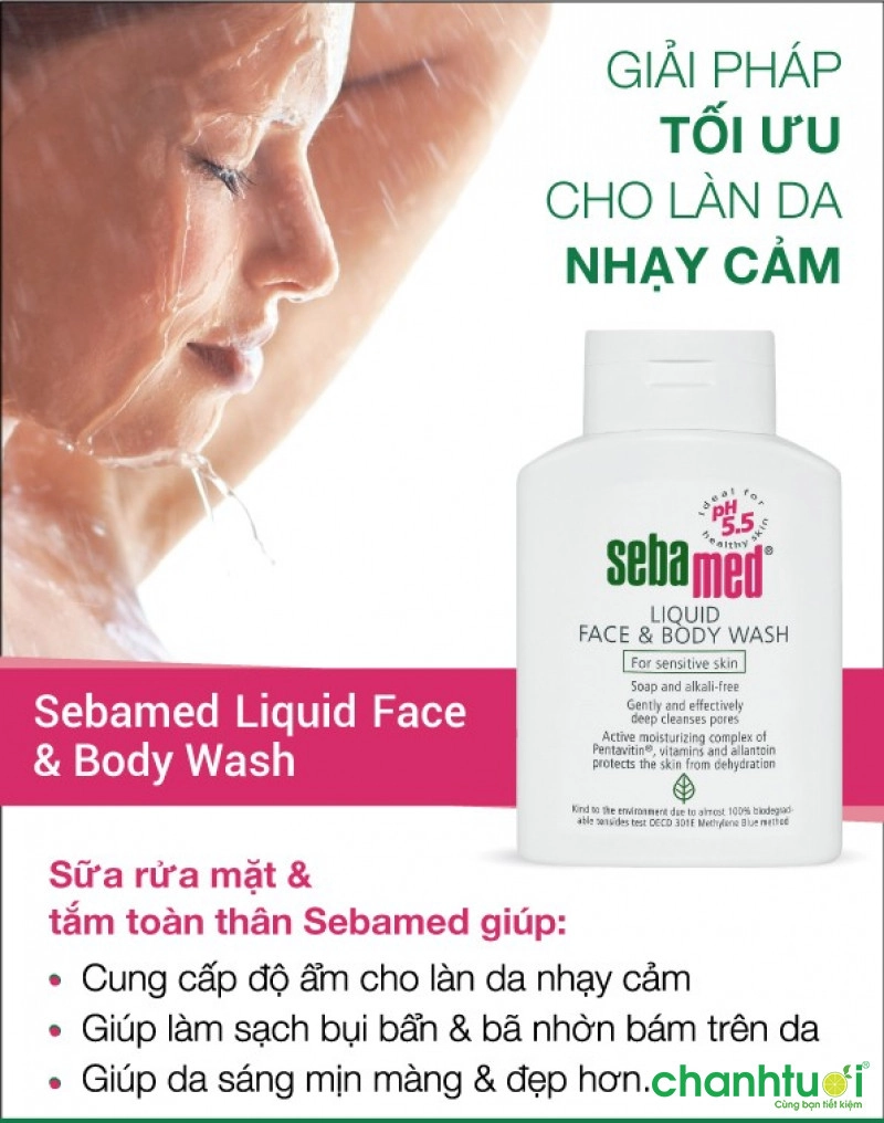 Sữa tắm cho da nhạy cảm Sebamed liquid face and body wash