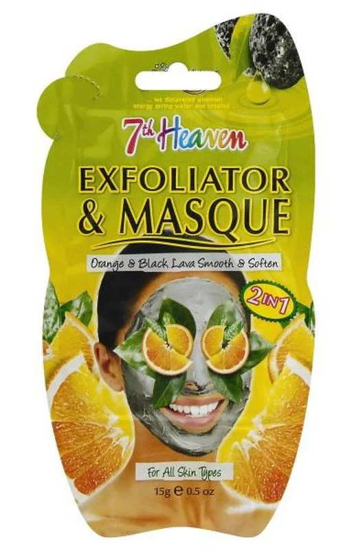 7th heaven Exfoliator & Masque, 2 In 1, Orange & Black Lava