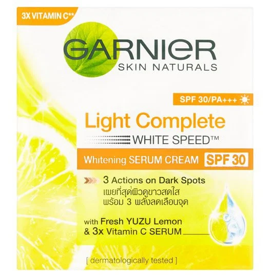 Kem Garnier Light complete White Speed Multi Action Whitening Day Cream Serum + Pure Lemon Essence