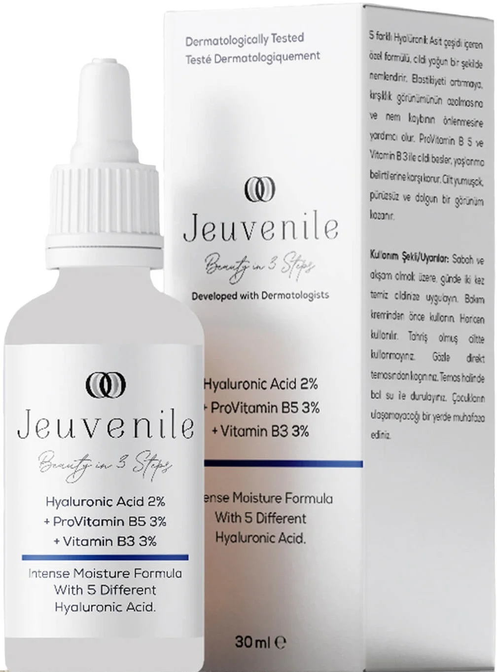 Tinh chất Jeuvenile Hyaluronic Acid %2 + Provitamin B5 %3 + Vitamin B3 %3 Yoğun Nemlendirici Serum