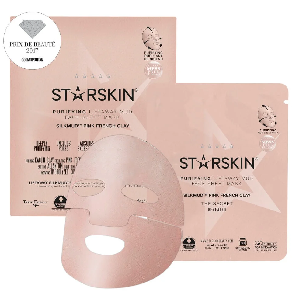 Mặt nạ Starskin Silkmud™ Pink French Clay Purifying Liftaway Mud Face Sheet Mask