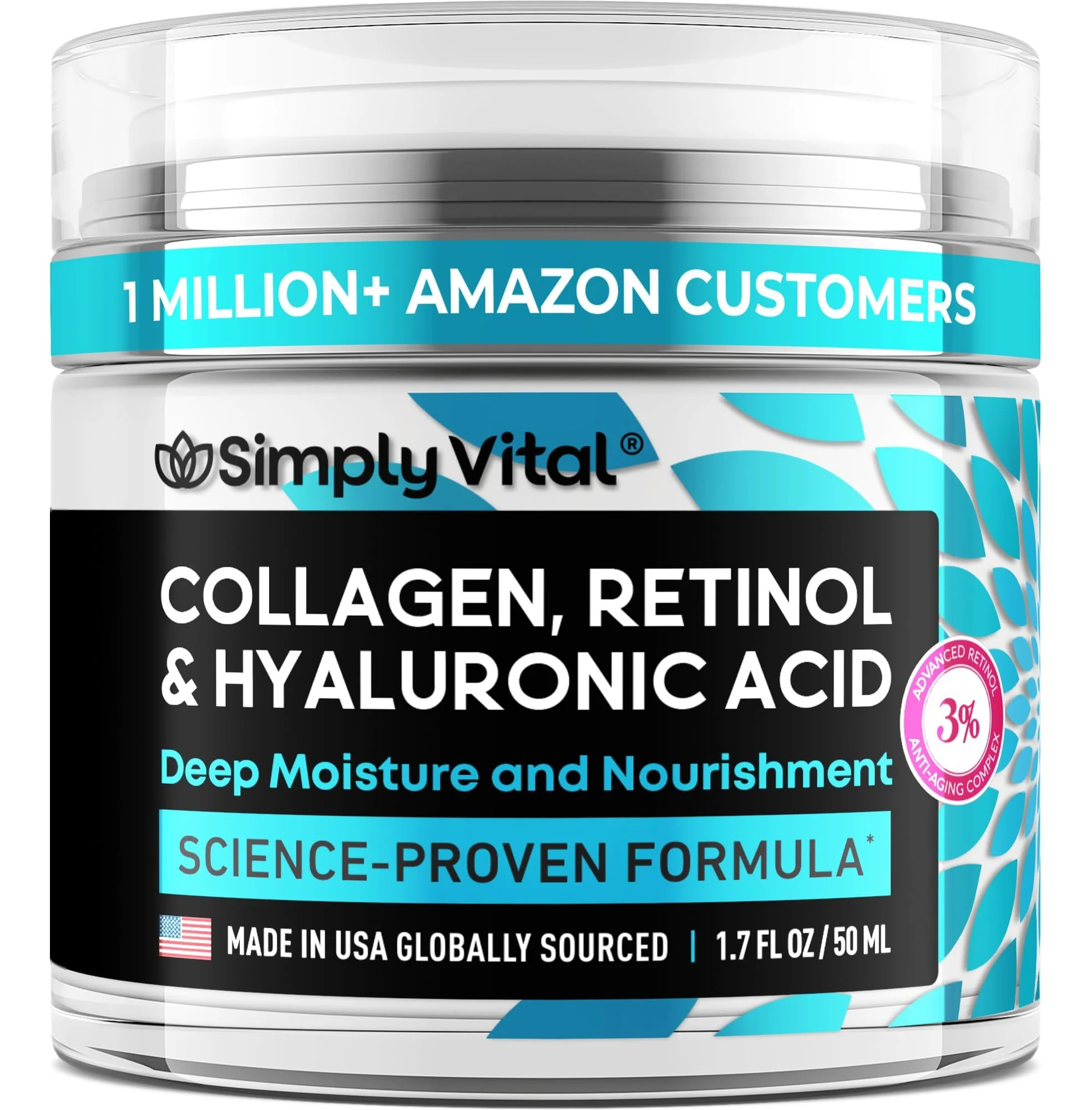 SimplyVital Collagen, Retinol & Hyaluronic Acid Cream - Anti-aging Face Moisturizer For Face And Neck