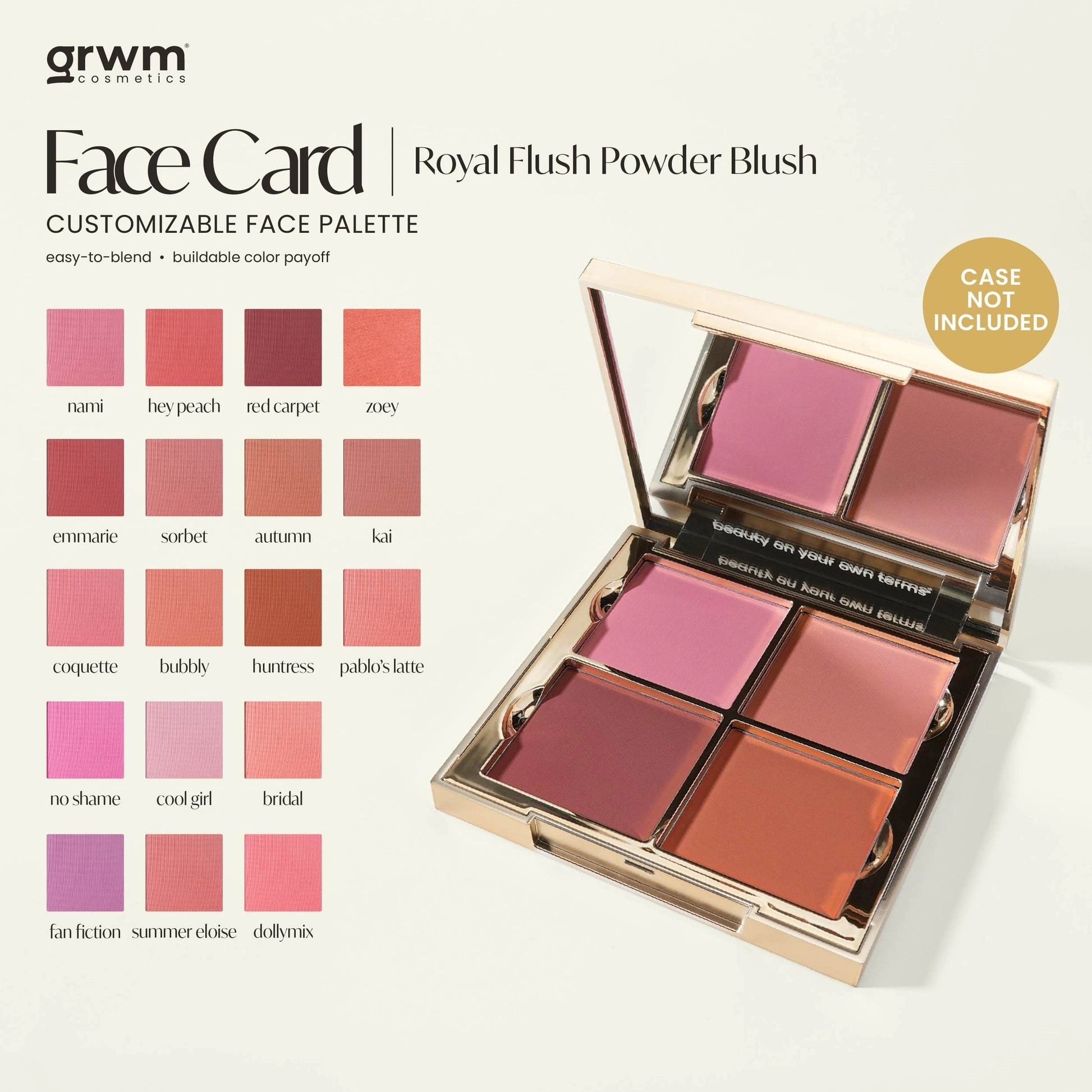 Phấn má hồng GRWM Cosmetics Face Card Royal Flush Power Blush