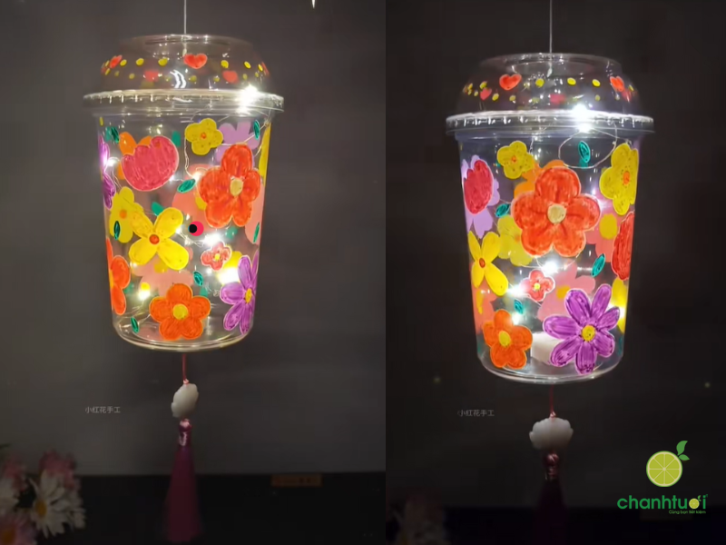 cách làm đèn trung thu từ ly trà sữa