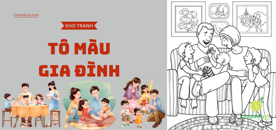 Kho Tranh Tô Màu Gia Đình Siêu Dễ Thương Cho Bé (Tải Miễn Phí)