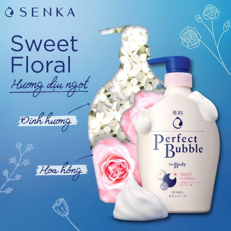 Sữa tắm dưỡng ẩm Senka Perfect Bubble - Hương Hoa Hồng & Đinh Hương