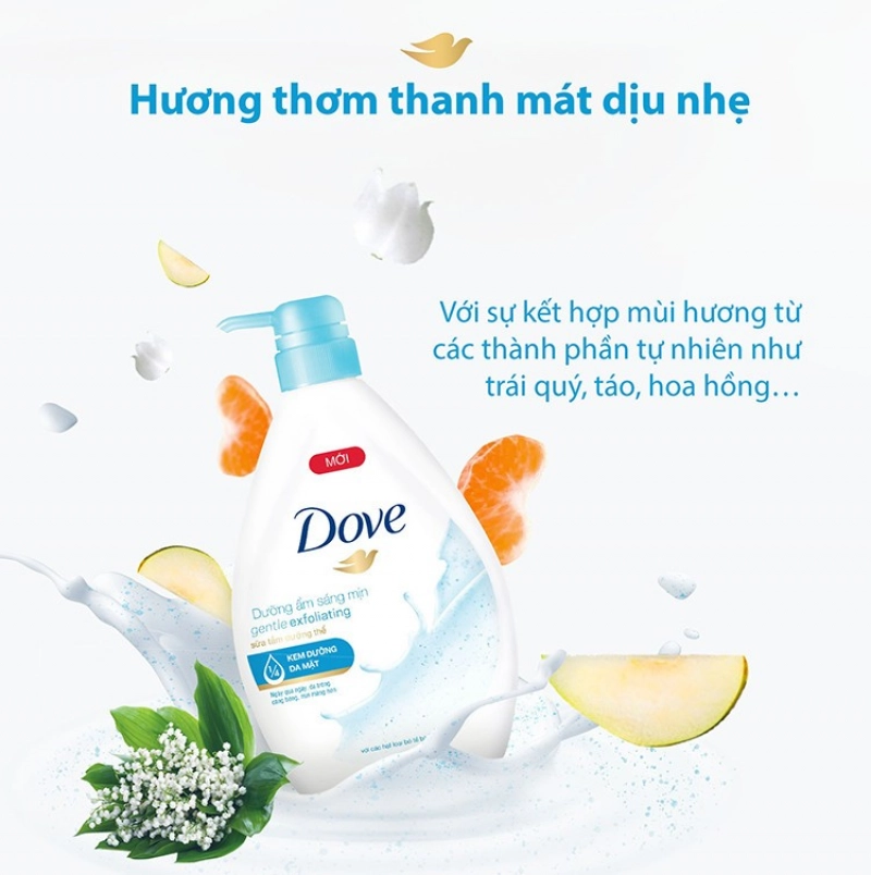 Sữa tắm tẩy tế bào chết Dưỡng Ẩm Sáng Mịn DOVE GENTLE EXFOLIATING